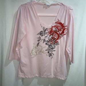 Cabi #512 V neck top Sz XL embroidered floral 3/4 sleeves